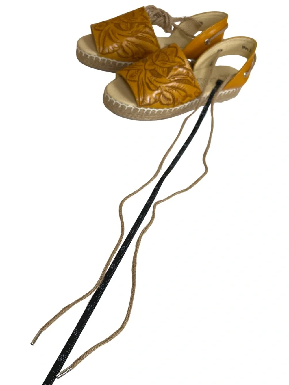 Rare Alexis David Hand Tooled Artisan Leather Espadrille Sandals - 8 - Yellow